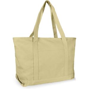 imageDALIX Womens 23quot Deluxe 24 oz Cotton Canvas Tote Bag Zippered in Light PinkBeige
