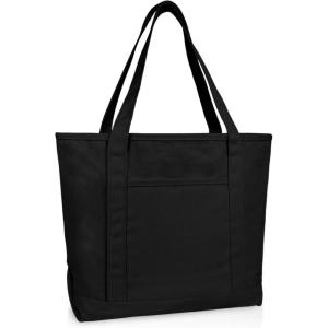 imageDALIX Womens 23quot Deluxe 24 oz Cotton Canvas Tote Bag Zippered in Light PinkBlack