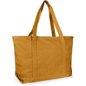 imageDALIX Womens 23quot Deluxe 24 oz Cotton Canvas Tote Bag Zippered in Light PinkButterscotch