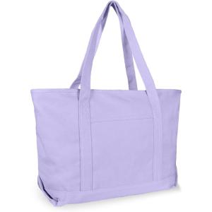 imageDALIX Womens 23quot Deluxe 24 oz Cotton Canvas Tote Bag Zippered in Light PinkLavender