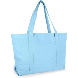 imageDALIX Womens 23quot Deluxe 24 oz Cotton Canvas Tote Bag Zippered in Light PinkLight Blue