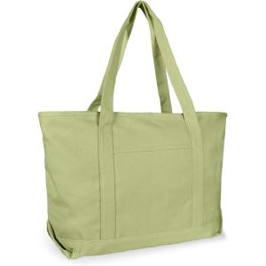 imageDALIX Womens 23quot Deluxe 24 oz Cotton Canvas Tote Bag Zippered in Light PinkLight Green