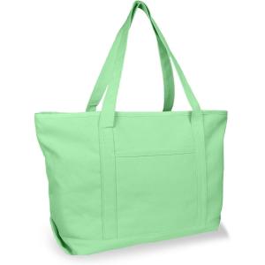 imageDALIX Womens 23quot Deluxe 24 oz Cotton Canvas Tote Bag Zippered in Light PinkMint Green