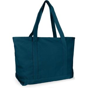 imageDALIX Womens 23quot Deluxe 24 oz Cotton Canvas Tote Bag Zippered in Light PinkNavy Blue