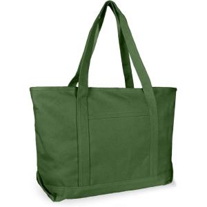 imageDALIX Womens 23quot Deluxe 24 oz Cotton Canvas Tote Bag Zippered in Light PinkOlive
