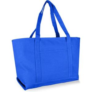 imageDALIX Womens 23quot Deluxe 24 oz Cotton Canvas Tote Bag Zippered in Light PinkRoyal Blue