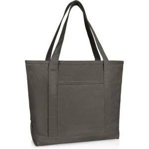 imageDALIX 20quot Solid Color Cotton Canvas Shopping Tote Bag in LavenderAsphalt Gray