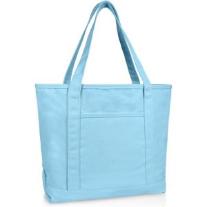 imageDALIX 20quot Solid Color Cotton Canvas Shopping Tote Bag in LavenderLight Blue