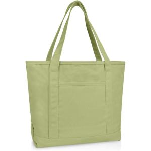 imageDALIX 20quot Solid Color Cotton Canvas Shopping Tote Bag in LavenderLight Green