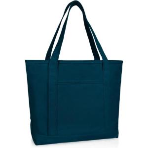 imageDALIX 20quot Solid Color Cotton Canvas Shopping Tote Bag in LavenderNavy Blue