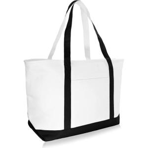 imageDALIX 23quot Premium 24 oz Cotton Canvas Shopping Tote BagBlack