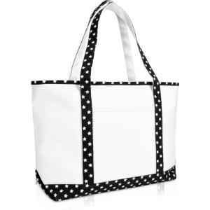 imageDALIX 23quot Premium 24 oz Cotton Canvas Shopping Tote BagBlack Star