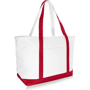 imageDALIX 23quot Premium 24 oz Cotton Canvas Shopping Tote BagRed