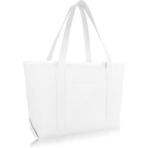 imageDALIX 23quot Premium 24 oz Cotton Canvas Shopping Tote BagWhite