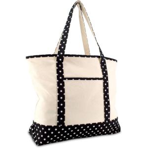 imageDALIX 22quot Shopping Tote Bag Heavy Cotton Canvas Zippered Navy Blue AnchorBlack Star
