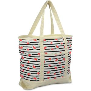 imageDALIX 22quot Shopping Tote Bag Heavy Cotton Canvas Zippered Navy Blue AnchorBlack Watermelon