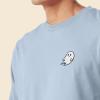 imageDALIX Ghost Embroidered Long Sleeve Tee Lightweight Soft Cotton Shirt MensBaby Blue