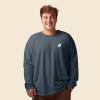 imageDALIX Ghost Embroidered Long Sleeve Tee Lightweight Soft Cotton Shirt MensVintage Navy
