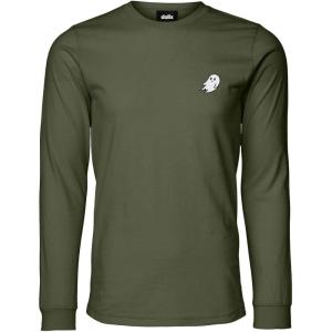 imageDALIX Ghost Embroidered Long Sleeve Tee Lightweight Soft Cotton Shirt MensMilitary Green