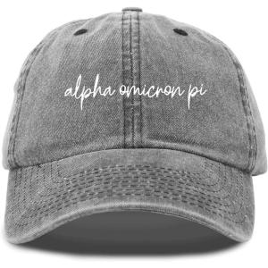 imageDALIX Alpha Omicron Pi Cursive Hat Fraternity Womens Embroidered CapWashed Black