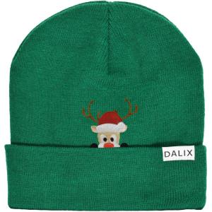 imageDALIX Christmas Peeping Rudolph Beanie Warm Winter Cap Embroidered HatGreen