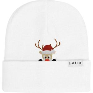 imageDALIX Christmas Peeping Rudolph Beanie Warm Winter Cap Embroidered HatWhite