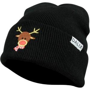 imageDALIX Rudolph Beanie Christmas Holiday Winter Stocking HatBlack