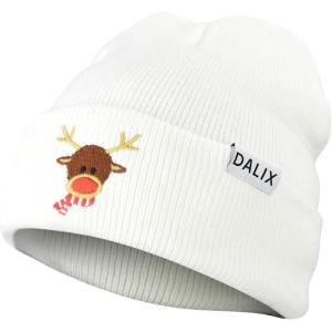 imageDALIX Rudolph Beanie Christmas Holiday Winter Stocking HatWhite