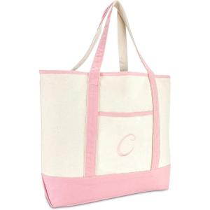 imageDALIX Womens Cotton Canvas Tote Bag Large Shoulder Bags Pink Monogram A  ZC