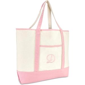 imageDALIX Womens Cotton Canvas Tote Bag Large Shoulder Bags Pink Monogram A  ZD