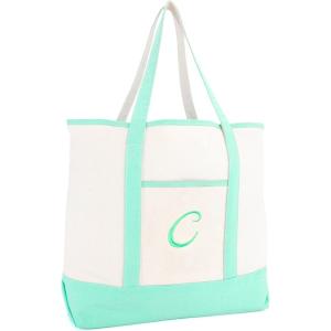 imageDALIX Monogram Tote Bag For Women Open Top Mint Green Personalized Letter AZC
