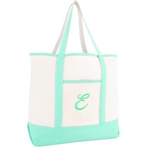 imageDALIX Monogram Tote Bag For Women Open Top Mint Green Personalized Letter AZE
