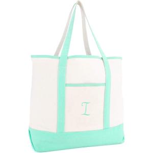 imageDALIX Monogram Tote Bag For Women Open Top Mint Green Personalized Letter AZI