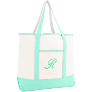imageDALIX Monogram Tote Bag For Women Open Top Mint Green Personalized Letter AZR