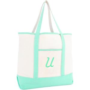 imageDALIX Monogram Tote Bag For Women Open Top Mint Green Personalized Letter AZU