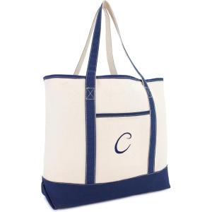 imageDALIX Personalized Tote Bag For Women Monogram Initial Open Top Navy Blue AZC