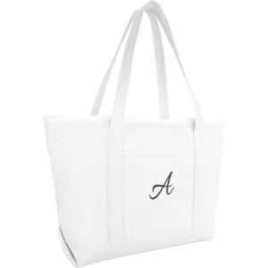 imageDALIX Large Canvas Tote Bag for Women Work Bag Beach Totes Monogrammed White A  ZA