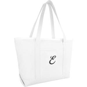 imageDALIX Large Canvas Tote Bag for Women Work Bag Beach Totes Monogrammed White A  ZE