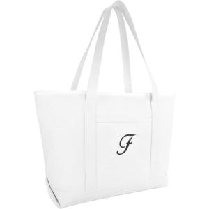 imageDALIX Large Canvas Tote Bag for Women Work Bag Beach Totes Monogrammed White A  ZF