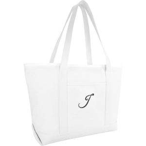 imageDALIX Large Canvas Tote Bag for Women Work Bag Beach Totes Monogrammed White A  ZJ