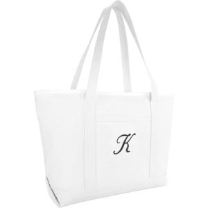 imageDALIX Large Canvas Tote Bag for Women Work Bag Beach Totes Monogrammed White A  ZK