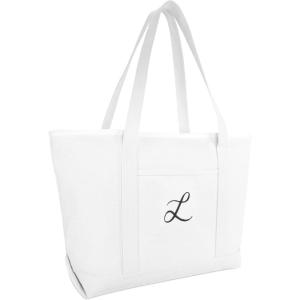 imageDALIX Large Canvas Tote Bag for Women Work Bag Beach Totes Monogrammed White A  ZL