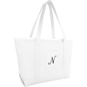 imageDALIX Large Canvas Tote Bag for Women Work Bag Beach Totes Monogrammed White A  ZN