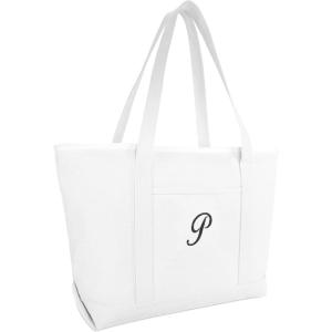 imageDALIX Large Canvas Tote Bag for Women Work Bag Beach Totes Monogrammed White A  ZP