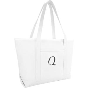 imageDALIX Large Canvas Tote Bag for Women Work Bag Beach Totes Monogrammed White A  ZQ