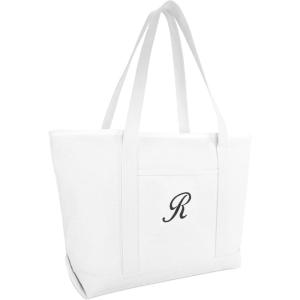 imageDALIX Large Canvas Tote Bag for Women Work Bag Beach Totes Monogrammed White A  ZR