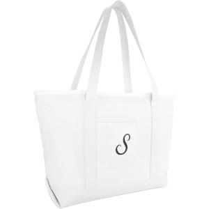 imageDALIX Large Canvas Tote Bag for Women Work Bag Beach Totes Monogrammed White A  ZS