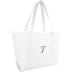 imageDALIX Large Canvas Tote Bag for Women Work Bag Beach Totes Monogrammed White A  ZT