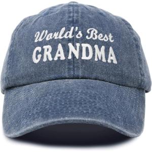 imageDALIX Worlds Best Grandma Hat Gift Washed Cotton Cap GiftWashed Denim Navy Blue