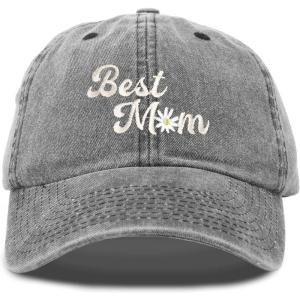 imageDALIX Embroidered Best Mom Daisy Cotton Dad Hat Women GiftWashed Black